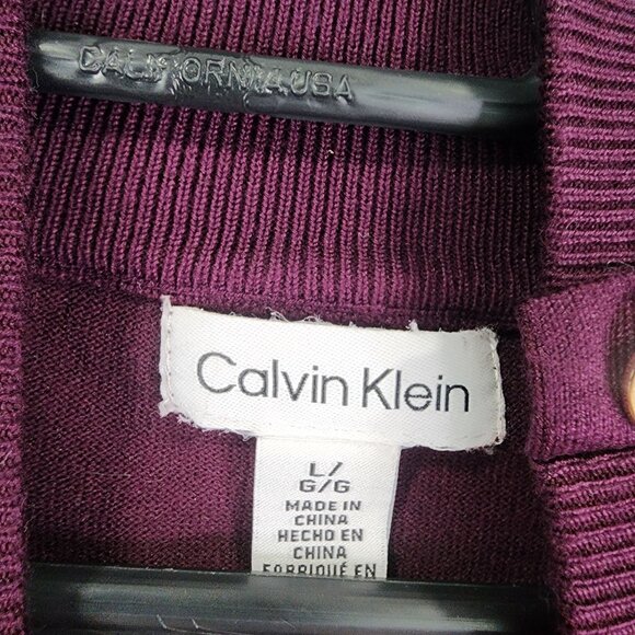 Womens Burgundy Calvin Klein Sweater Mock Neck Long Sleeve Button Detail Size L - Picture 8 of 13